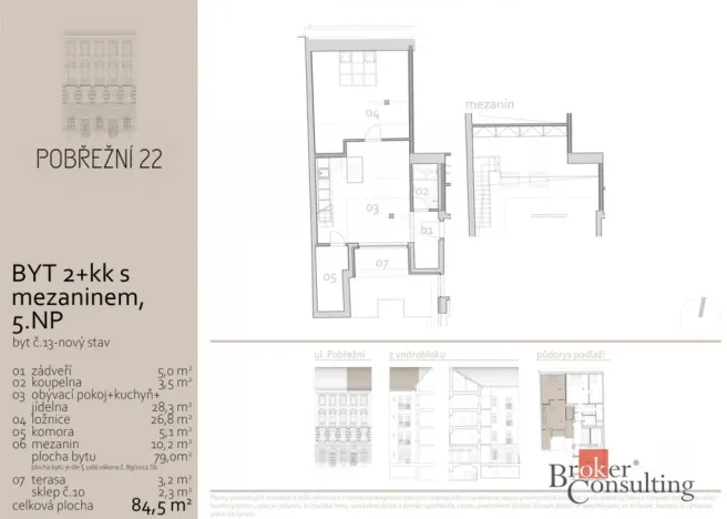 Prodej bytu 3+kk, Praha - Karlín, Pobřežní, 79 m2
