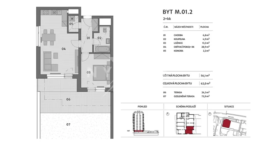 Prodej bytu 2+kk, Praha - Letňany, Malkovského, 62 m2
