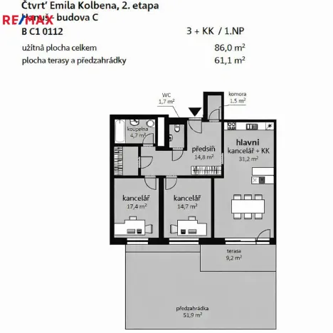 Pronájem kanceláře, Praha - Vysočany, Pechmanových, 91 m2