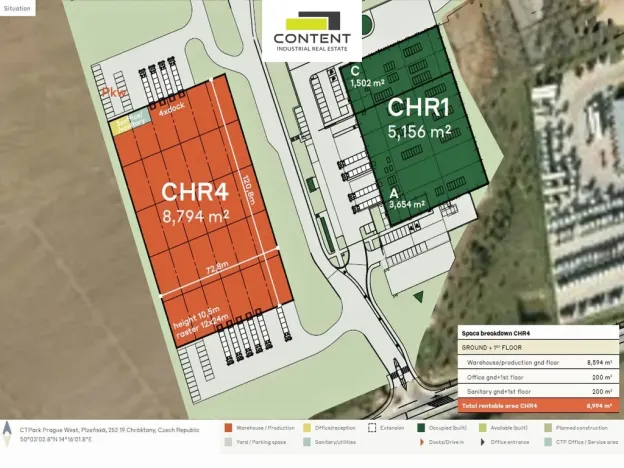Pronájem skladu, Chrášťany, Plzeňská, 8794 m2