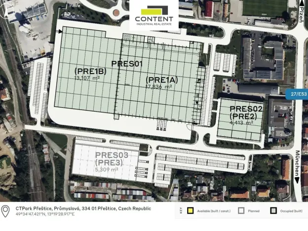 Pronájem výrobních prostor, Přeštice, Průmyslová, 5309 m2