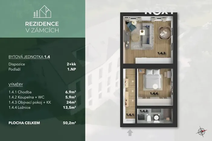 Prodej bytu 2+kk, Praha - Bohnice, V Zámcích, 50 m2