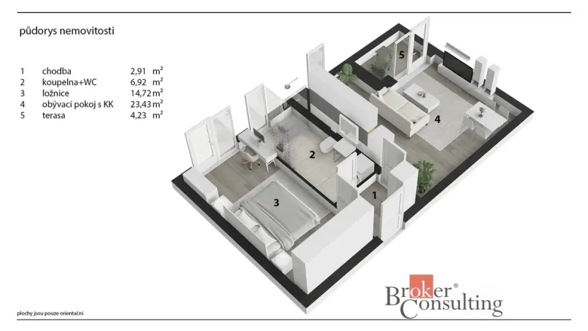 Pronájem bytu 2+kk, Pardubice - Pardubičky, Nová Tesla, 48 m2