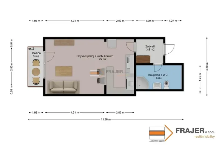 Prodej bytu 1+kk, Chýně, U Dráhy, 37 m2