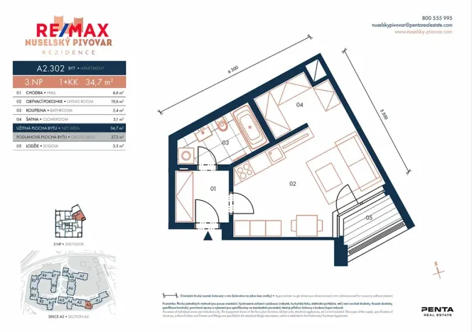 Pronájem bytu 1+kk, Praha - Nusle, Muzikova, 34 m2