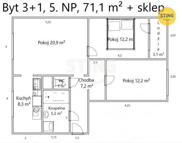 Prodej bytu 3+kk, Hodonín, Polní, 69 m2