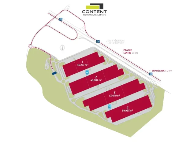 Pronájem skladu, Strančice - Všechromy, 23569 m2