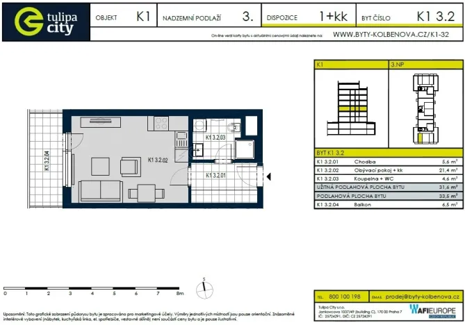 Pronájem bytu 1+kk, Praha - Vysočany, Strnadových, 34 m2