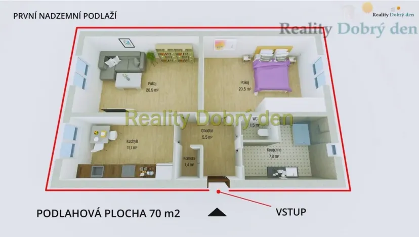 Pronájem bytu 2+1, Opava, Sadová, 70 m2