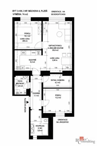 Pronájem bytu 3+kk, Plzeň - Jižní Předměstí, Máchova, 74 m2