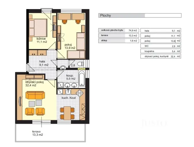 Pronájem bytu 3+kk, Písek - Hradiště, Karla Boromejského, 74 m2