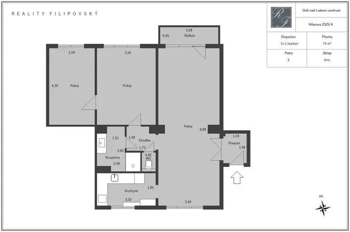 Pronájem bytu 3+1, Ústí nad Labem, Hilarova, 74 m2