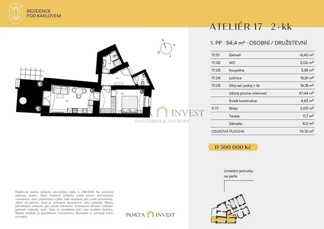 Prodej bytu 2+kk, Praha - Vinohrady, Pod Karlovem, 52 m2