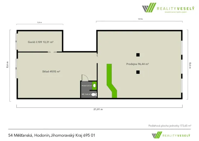 Prodej obchodního prostoru, Hodonín, Měšťanská, 173 m2