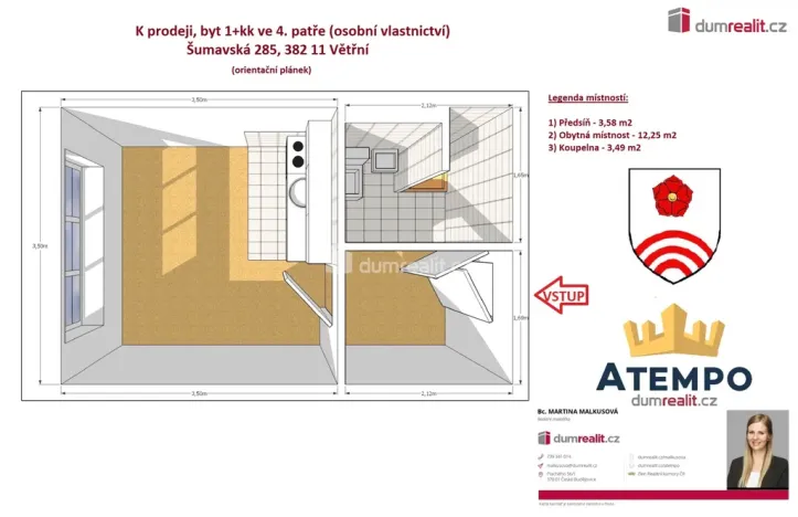 Prodej bytu 1+kk, Větřní, Šumavská, 19 m2