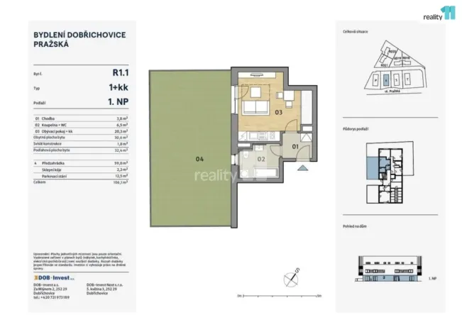 Pronájem bytu 1+kk, Dobřichovice, Pražská, 32 m2