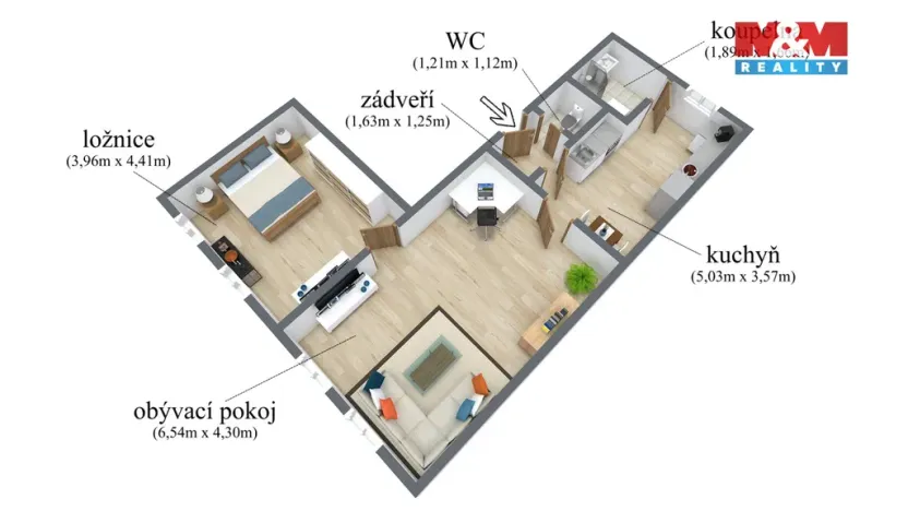 Prodej bytu 2+1, Chabařovice, Husovo náměstí, 88 m2