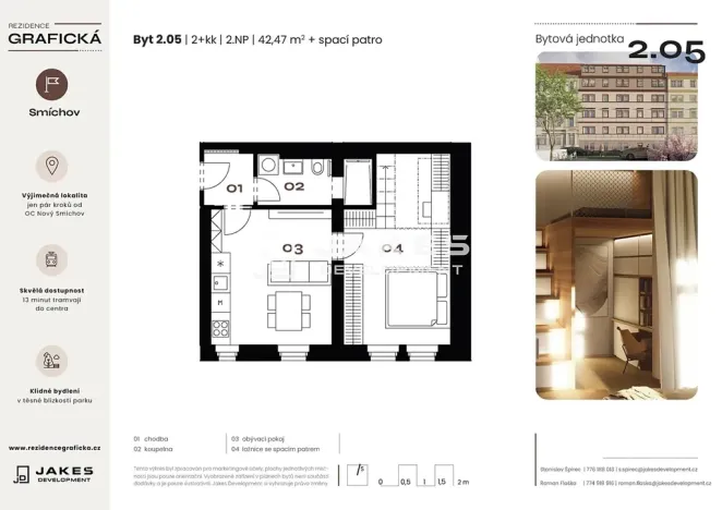 Prodej bytu 2+kk, Praha - Smíchov, Grafická, 42 m2