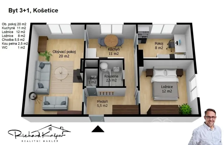 Prodej bytu 3+1, Košetice, 65 m2
