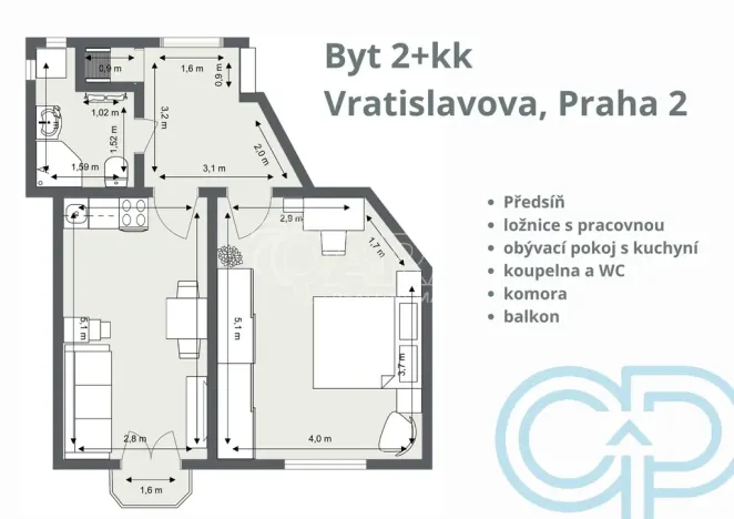 Prodej bytu 2+kk, Praha - Vyšehrad, Vratislavova, 47 m2