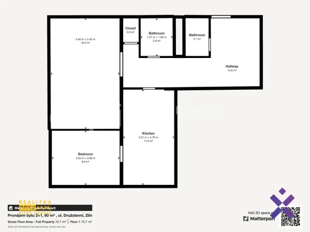Pronájem bytu 2+1, Zlín, Družstevní, 60 m2