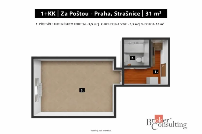 Prodej bytu 1+kk, Praha - Strašnice, Za poštou, 30 m2