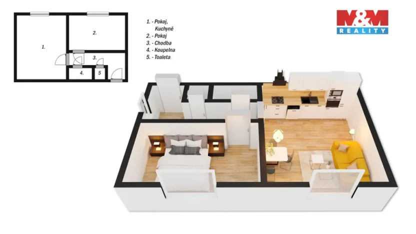 Pronájem bytu 2+kk, Benešov, Rubešova, 47 m2