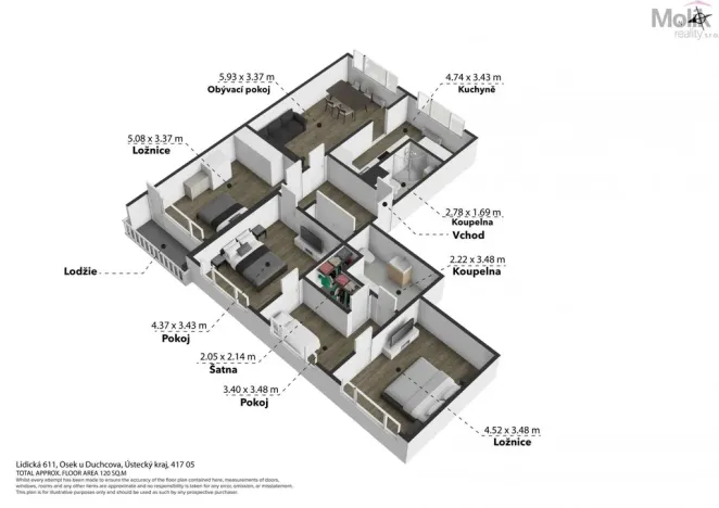 Prodej bytu 5+1, Osek, Lidická, 114 m2