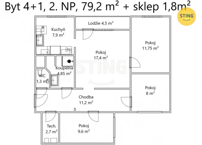 Prodej bytu 4+1, Uherské Hradiště, Stará Tenice, 77 m2