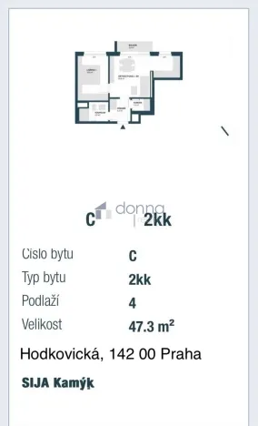Pronájem bytu 2+kk, Praha, Hodkovická, 47 m2