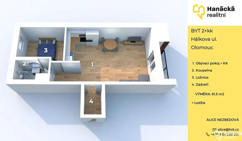 Pronájem bytu 2+kk, Olomouc, Hálkova, 62 m2