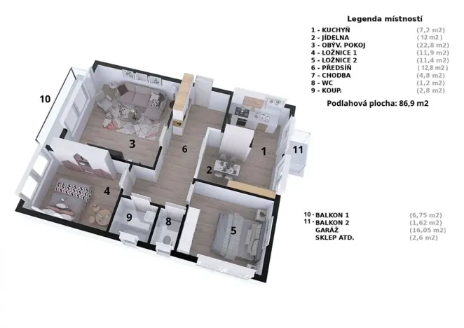 Pronájem bytu 3+1, Olomouc, Zamykalova, 82 m2