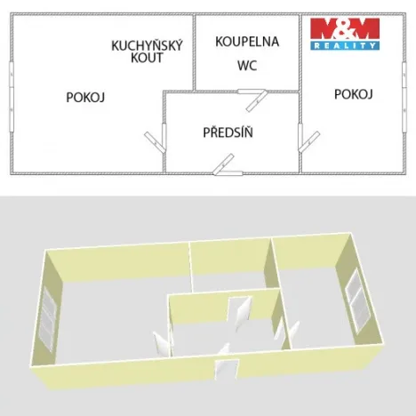 Pronájem bytu 2+kk, Trhové Sviny, Branka, 44 m2