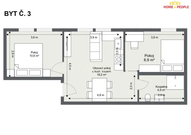 Pronájem bytu 3+kk, Chrášťany - Bylany, 44 m2