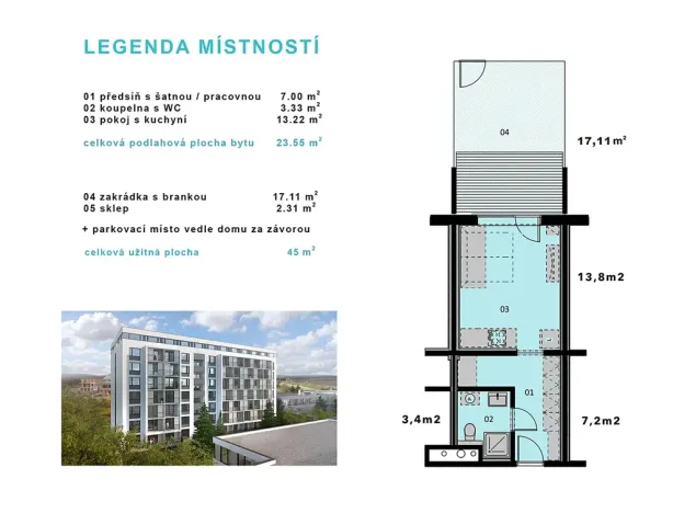 Prodej bytu 1+kk, Rosice, Na Vyhlídce, 42 m2