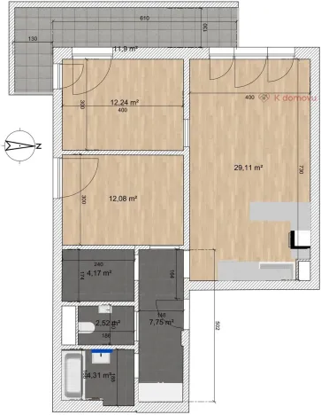 Pronájem bytu 3+kk, Brno - Líšeň, Houbalova, 72 m2
