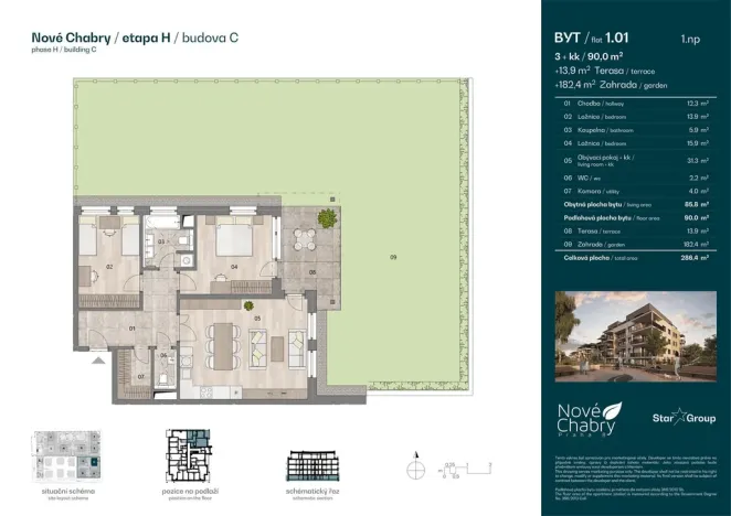 Prodej bytu 3+kk, Praha - Dolní Chabry, Kadaňská, 90 m2