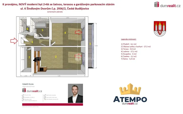 Pronájem bytu 2+kk, České Budějovice - České Budějovice 2, Branišovská, 77 m2