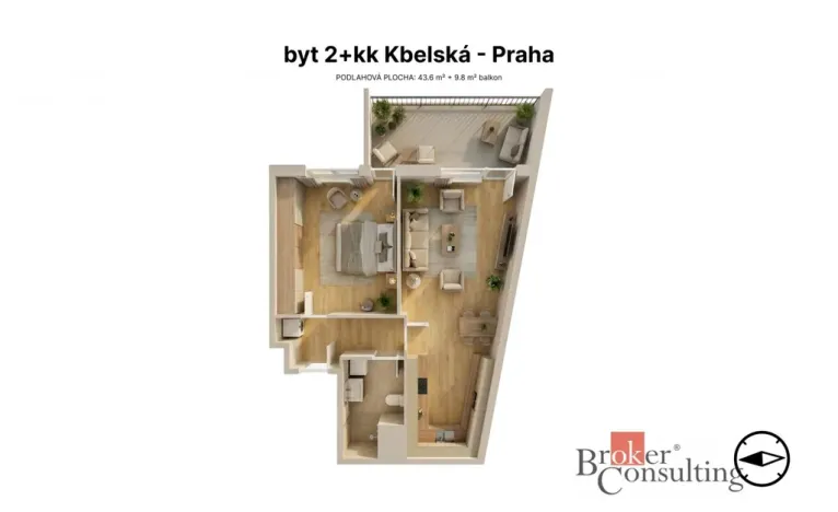 Pronájem bytu 2+kk, Praha - Hloubětín, Kbelská, 45 m2