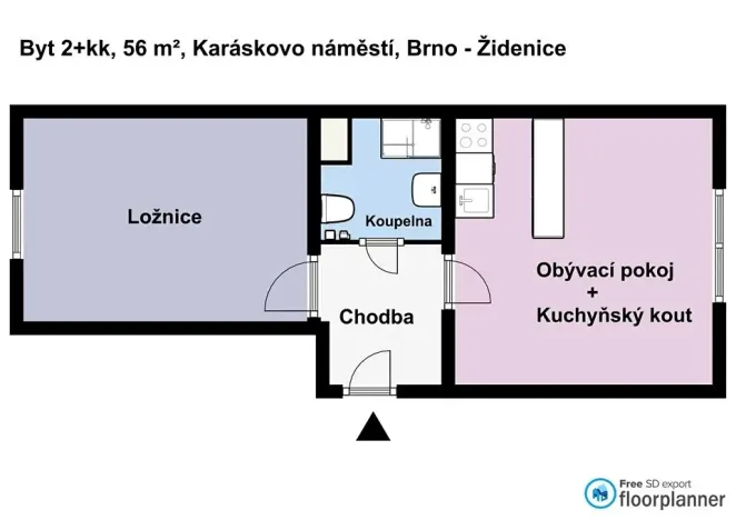 Pronájem bytu 2+kk, Brno, Karáskovo náměstí, 56 m2