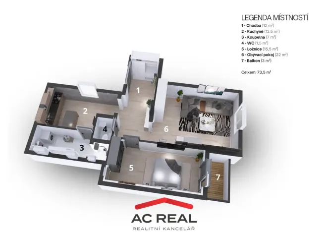 Pronájem bytu 2+1, Brno, Čápkova, 73 m2