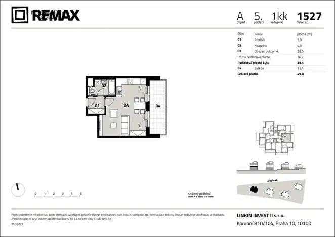 Pronájem bytu 1+kk, Praha - Modřany, Zlochova, 49 m2