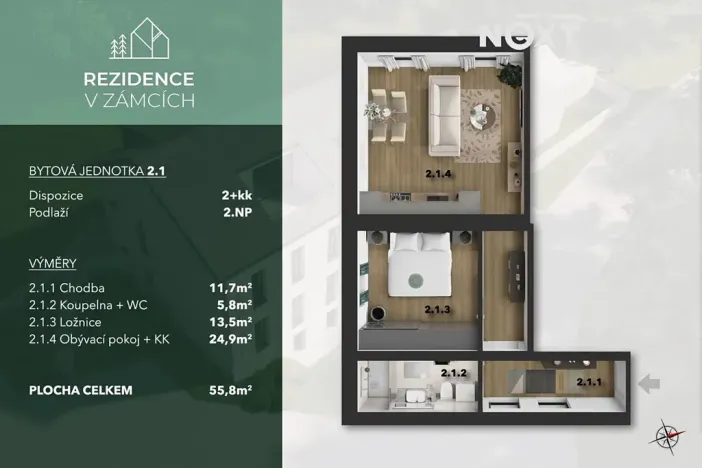 Prodej bytu 2+kk, Praha - Bohnice, V Zámcích, 57 m2