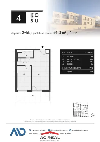 Prodej bytu 2+kk, Brno, Košuličova, 49 m2