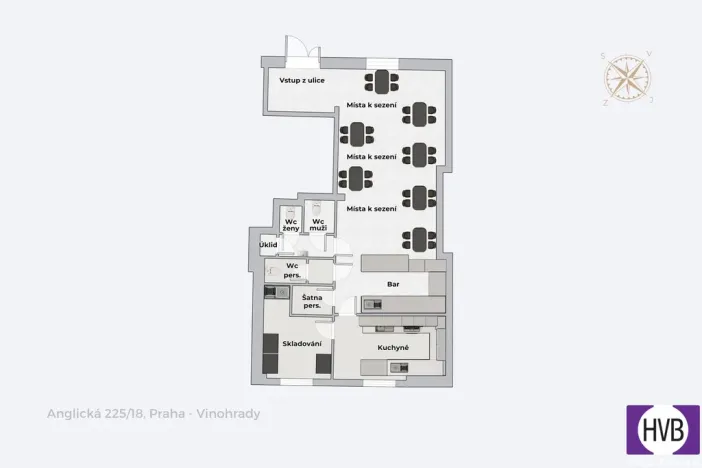 Pronájem restaurace, Praha, Anglická, 81 m2