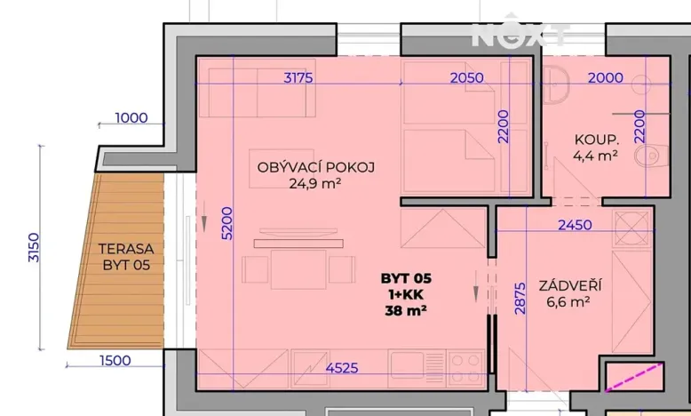 Prodej bytu 1+kk, Fryšták, 36 m2