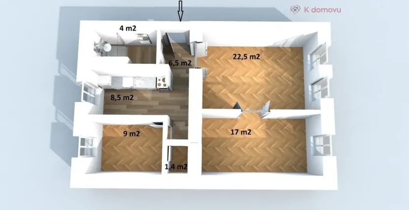 Pronájem bytu 3+1, Brno - Veveří, Grohova, 70 m2