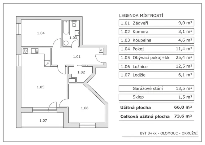 Prodej bytu 3+kk, Olomouc, Okružní, 66 m2
