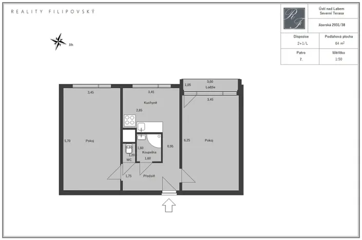 Pronájem bytu 2+1, Ústí nad Labem, Jizerská, 64 m2