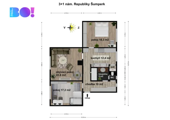 Prodej bytu 3+1, Šumperk, nám. Republiky, 27 m2